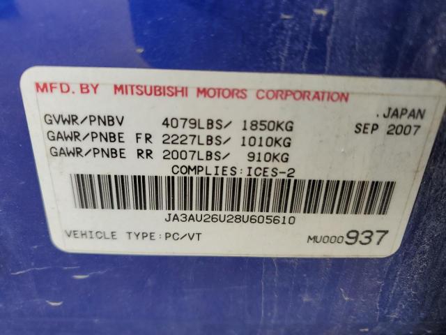 JA3AU26U28U605610 - 2008 MITSUBISHI LANCER ES BLUE photo 12