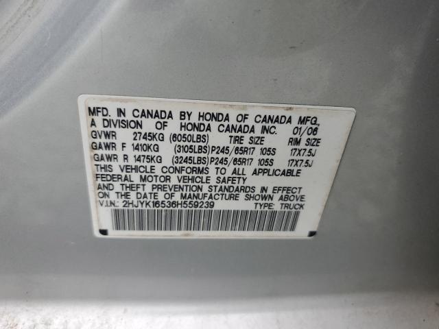 2HJYK16536H559239 - 2006 HONDA RIDGELINE RTL GRAY photo 12