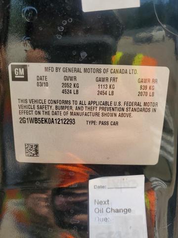 2G1WB5EK0A1212293 - 2010 CHEVROLET IMPALA LT Qara foto 12