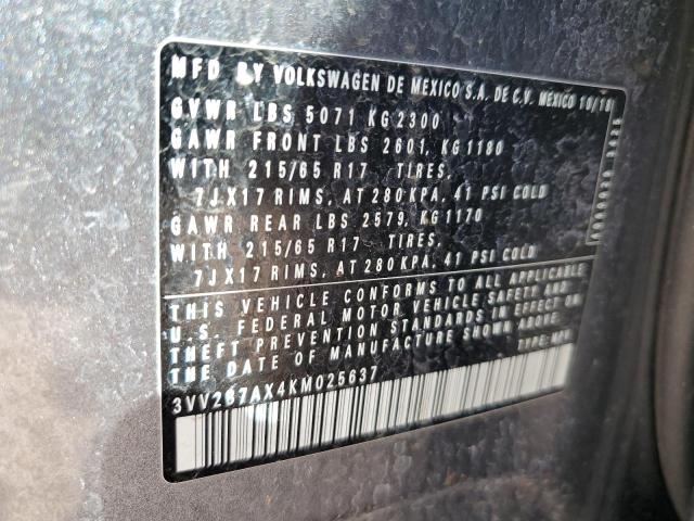 3VV2B7AX4KM025637 - 2019 VOLKSWAGEN TIGUAN SE GRAY photo 13