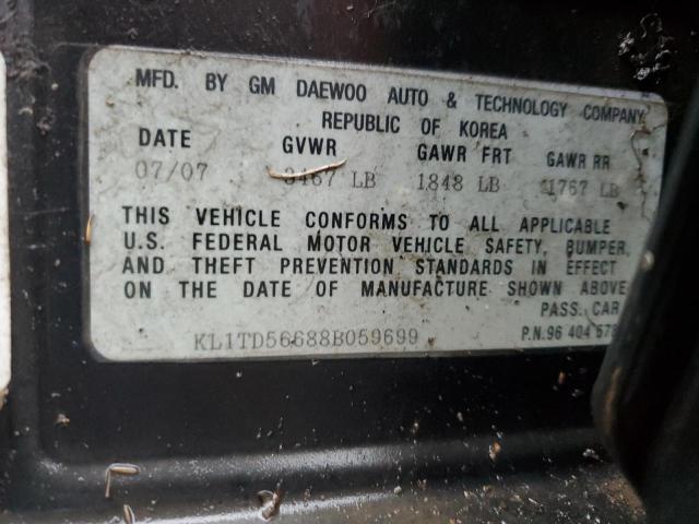 KL1TD56688B059699 - 2008 CHEVROLET AVEO BASE Қара фото 12