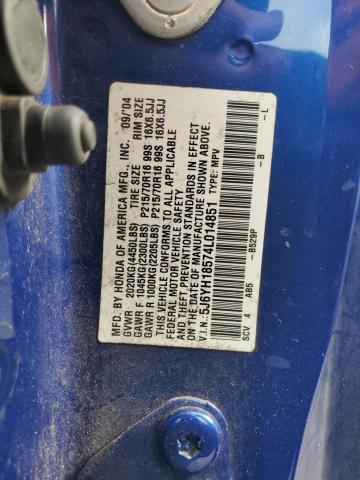 5J6YH18574L014851 - 2004 HONDA ELEMENT EX BLUE photo 12