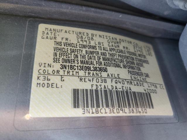 3N1BC13E09L383650 - 2009 NISSAN VERSA S SILVER photo 12