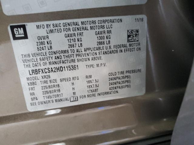 LRBFXCSA2HD115361 - 2017 BUICK ENVISION PREFERRED BROWN photo 13