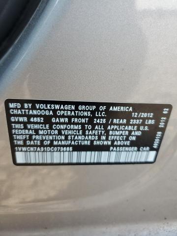 1VWCN7A31DC073685 - 2013 VOLKSWAGEN PASSAT SEL SILVER photo 13