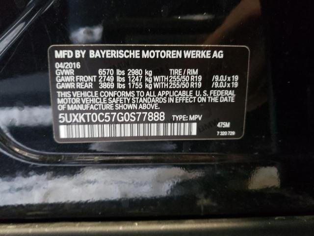 5UXKT0C57G0S77888 - 2016 BMW X5 XDR40E BLACK photo 12