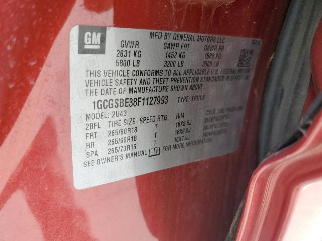 1GCGSBE38F1127993 - 2015 CHEVROLET COLORADO LT RED photo 12