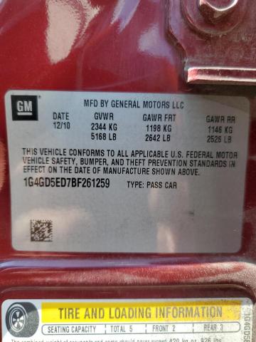 1G4GD5ED7BF261259 - 2011 BUICK LACROSSE CXL 栗色 照片 12