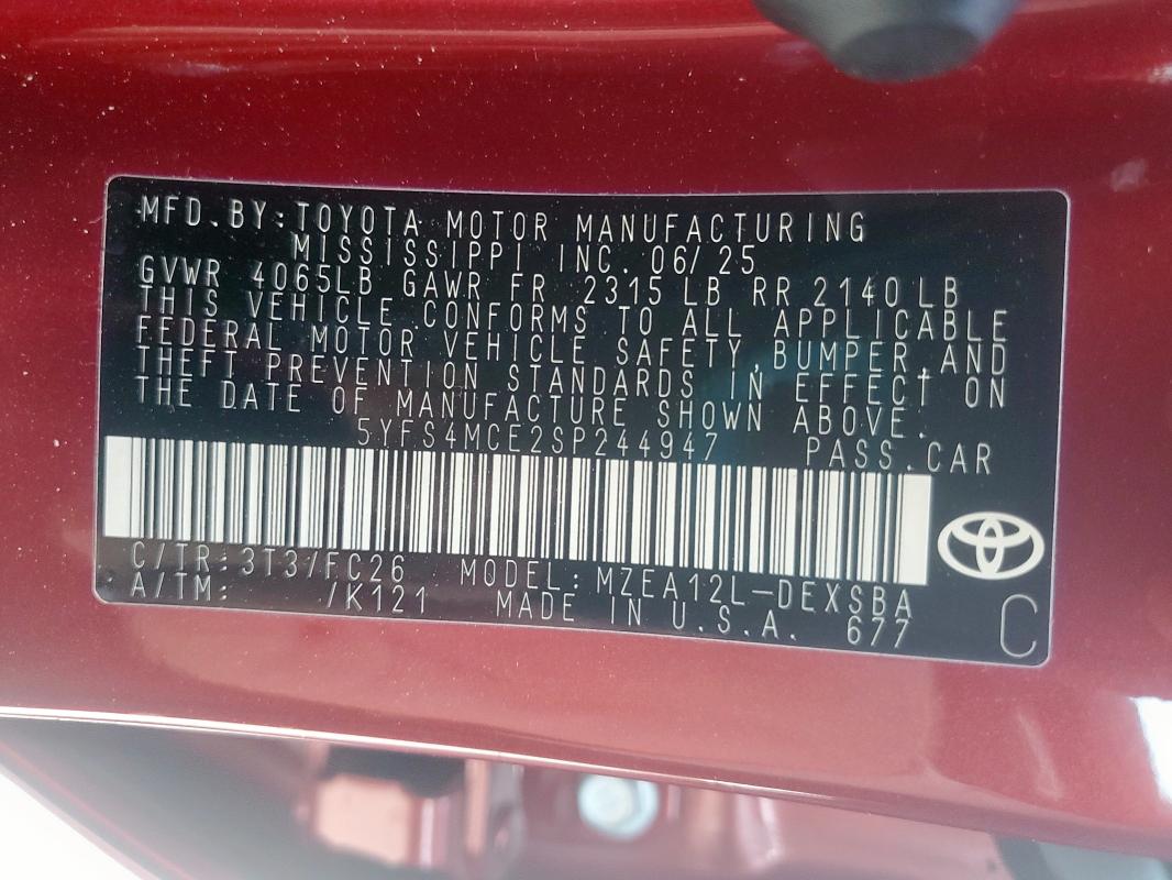 5YFS4MCE2SP244947 - 2025 TOYOTA COROLLA SE Rouge photo 12