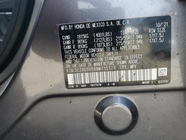 3CZRU5H56NM715128 - 2022 HONDA HR-V EX GRAY photo 13