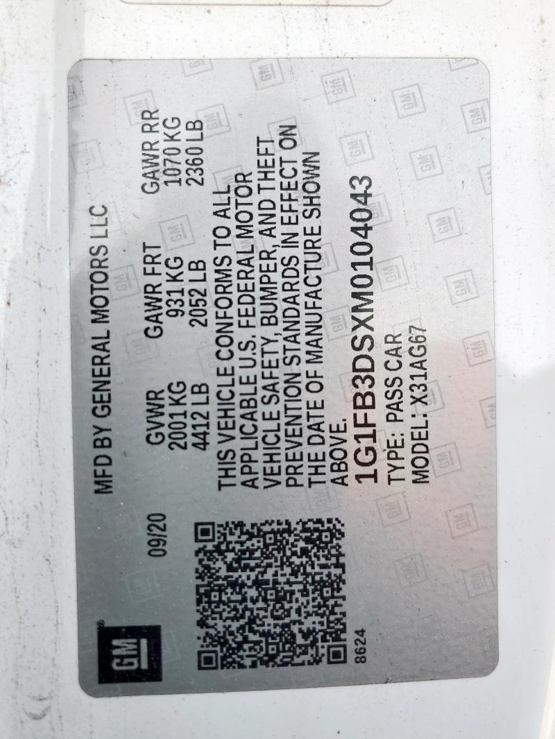 1G1FB3DSXM0104043 - 2021 CHEVROLET CAMARO LS WHITE photo 14