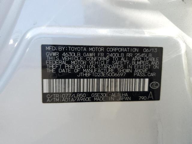 JTHBF1D23E5006697 - 2014 LEXUS IS 250 WHITE photo 12