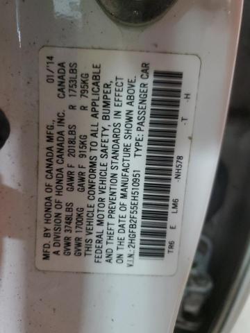 2HGFB2F55EH510951 - 2014 HONDA CIVIC LX WHITE photo 12