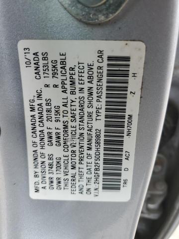 2HGFB2F50DH589802 - 2013 HONDA CIVIC LX SILVER photo 12