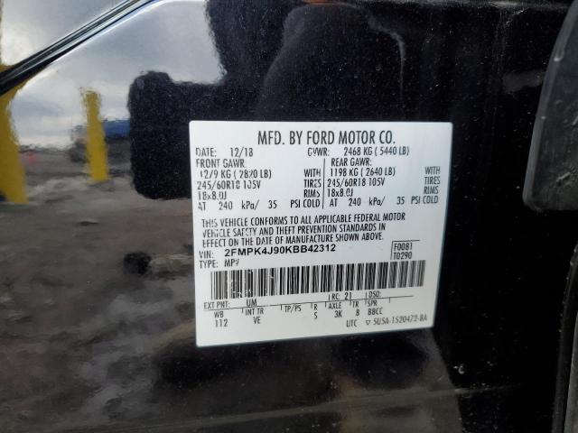 2FMPK4J90KBB42312 - 2019 FORD EDGE SEL BLACK photo 12