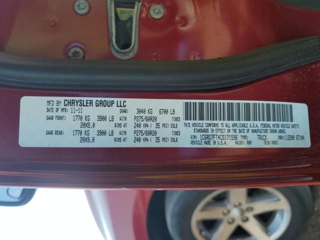 1C6RD7FT4CS171596 - 2012 DODGE RAM 1500 ST RED photo 12