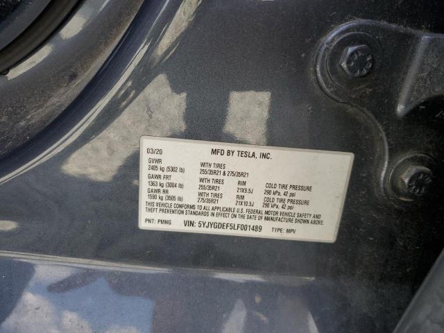 5YJYGDEF5LF001489 - 2020 TESLA MODEL Y Grafit foto 12