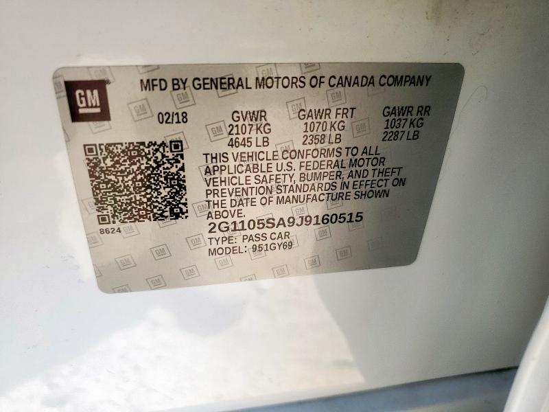 2G1105SA9J9160515 - 2018 CHEVROLET IMPALA LT WHITE photo 13