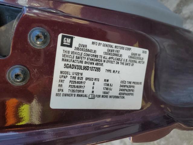 5GADV33L96D107285 - 2006 BUICK TERRAZA CXL PURPLE photo 12