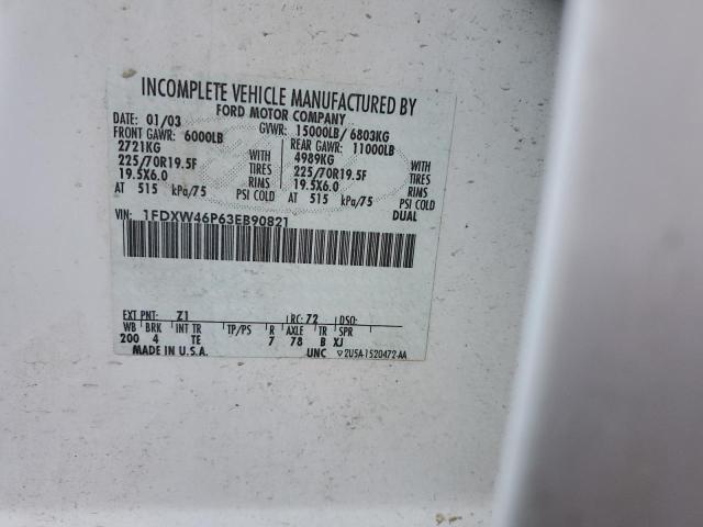 1FDXW46P63EB90821 - 2003 FORD F450 SUPER DUTY WHITE photo 12