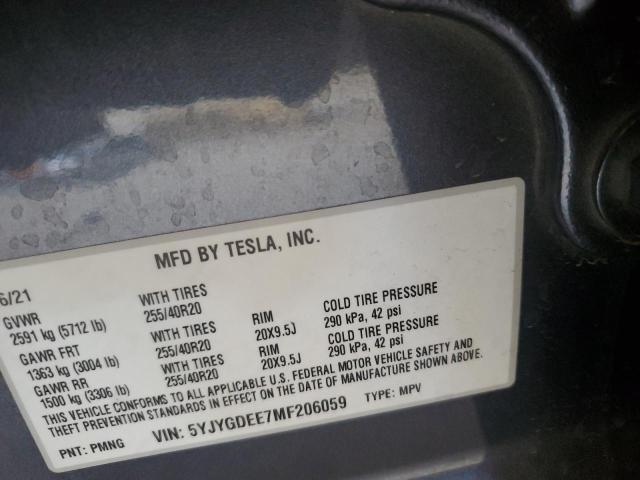 5YJYGDEE7MF206059 - 2021 TESLA MODEL Y 石墨色 照片 12