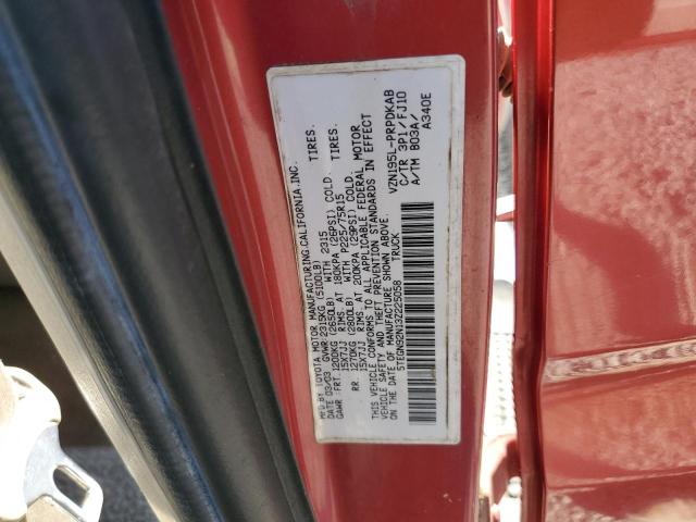 5TEGN92N13Z225058 - 2003 TOYOTA TACOMA DOUBLE CAB PRERUNNER RED photo 12
