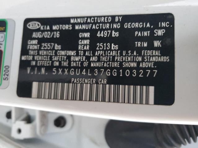 5XXGU4L37GG103277 - 2016 KIA OPTIMA EX WHITE photo 12