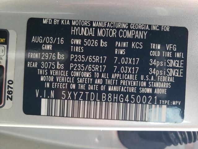 5XYZTDLB8HG450021 - 2017 HYUNDAI SANTA FE S 银色 照片 13