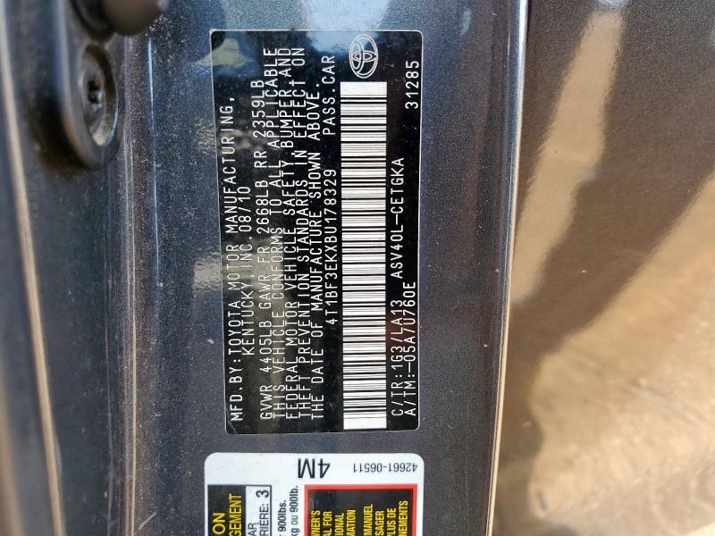 4T1BF3EKXBU178329 - 2011 TOYOTA CAMRY BASE CHARCOAL photo 12