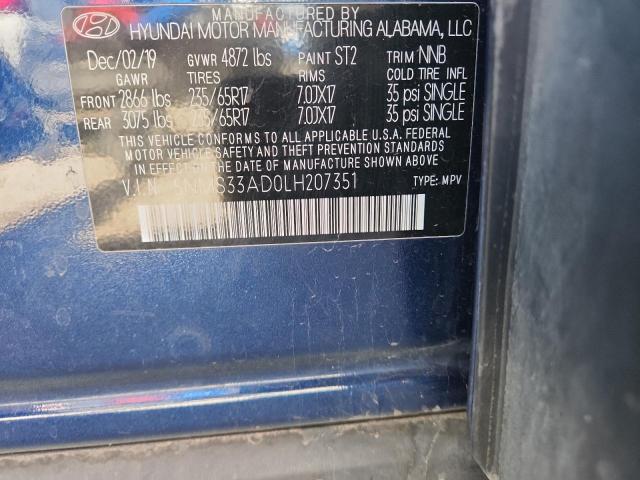 5NMS33AD0LH207351 - 2020 HYUNDAI SANTA FE SEL BLUE photo 13