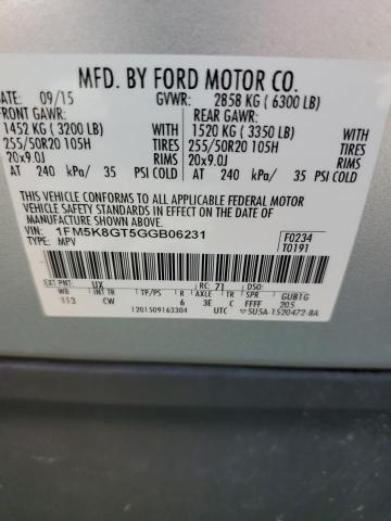 1FM5K8GT5GGB06231 - 2016 FORD EXPLORER SPORT SILVER photo 13