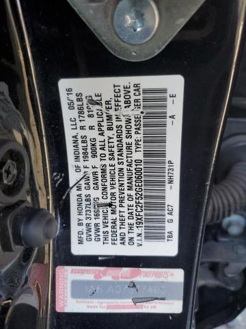 19XFC2F52GE060010 - 2016 HONDA CIVIC LX BLACK photo 12