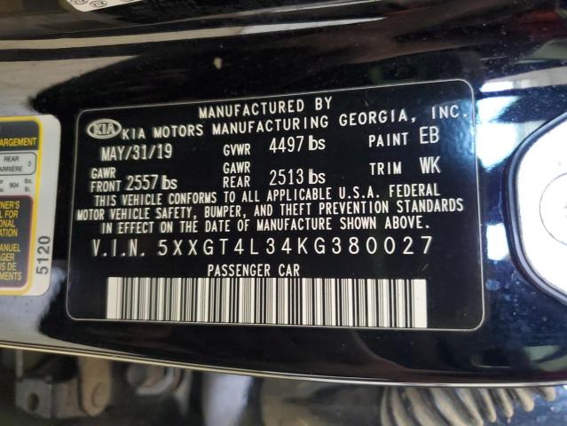 5XXGT4L34KG380027 - 2019 KIA OPTIMA LX BLACK photo 12