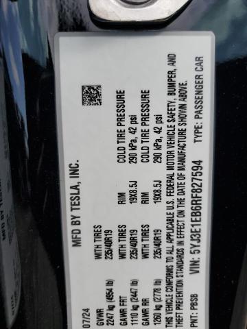 5YJ3E1EB6RF827594 - 2024 TESLA MODEL 3 Սև լուսանկար 13