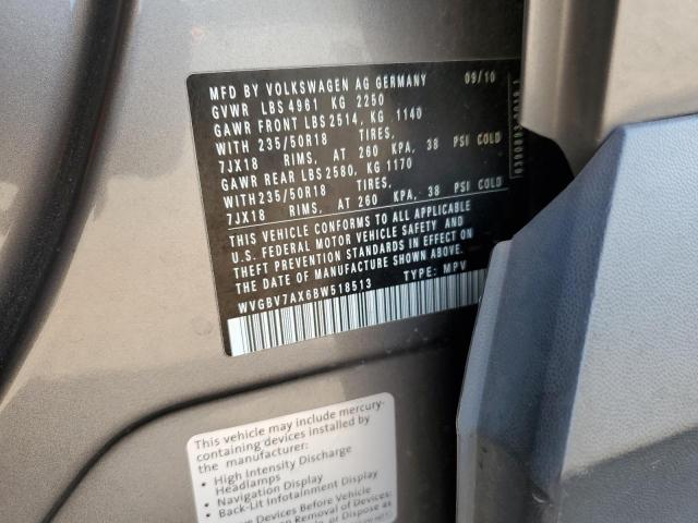 WVGBV7AX6BW518513 - 2011 VOLKSWAGEN TIGUAN S GRAY photo 13
