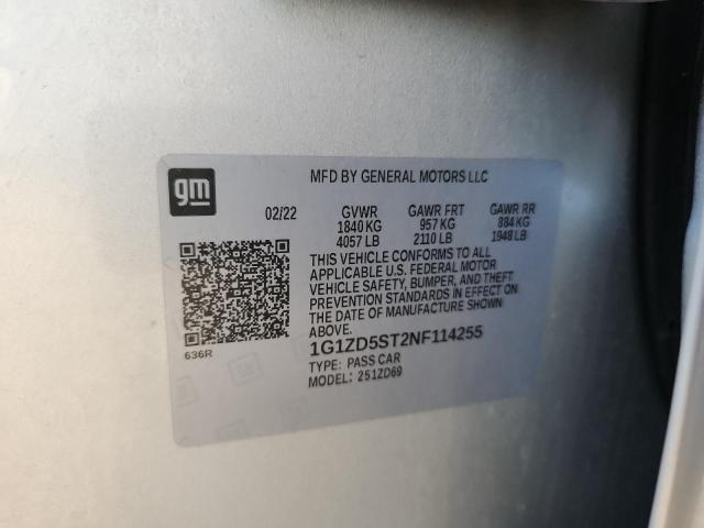 1G1ZD5ST2NF114255 - 2022 CHEVROLET MALIBU LT SILVER photo 12