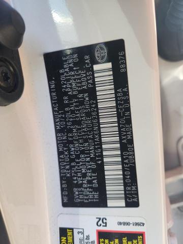 4T1G11AK6NU636242 - 2022 TOYOTA CAMRY SE WHITE photo 12