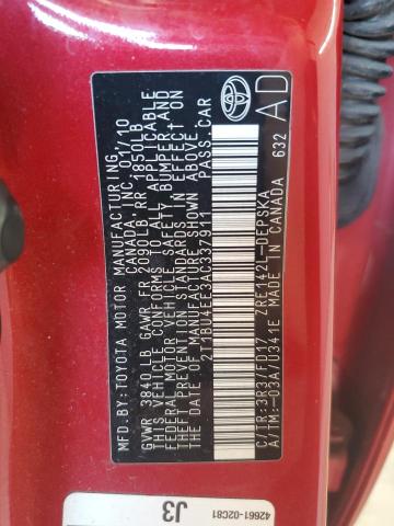 2T1BU4EE3AC337911 - 2010 TOYOTA COROLLA BASE 红色 照片 12