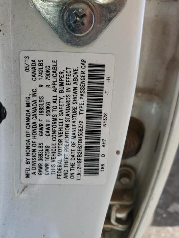2HGFB2F67DH556272 - 2013 HONDA CIVIC HF 白色 照片 12