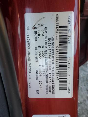 JM1BL1S55A1253910 - 2010 MAZDA 3 S RED photo 12