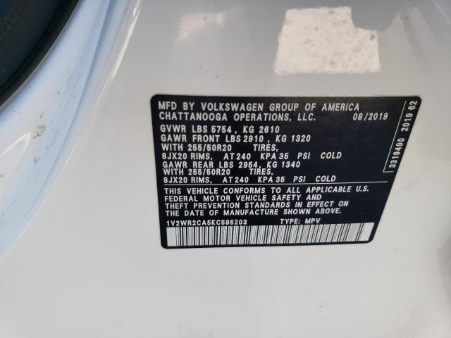 1V2WR2CA5KC595203 - 2019 VOLKSWAGEN ATLAS SE WHITE photo 14