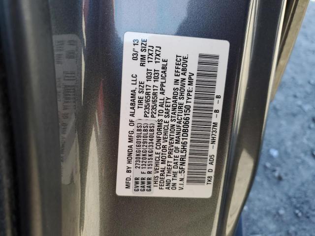 5FNRL5H61DB066150 - 2013 HONDA ODYSSEY EXL GRAY photo 12