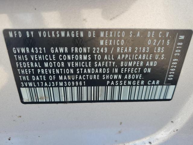 3VWL17AJ3FM309961 - 2015 VOLKSWAGEN JETTA SEL Srebrny zdjęcie 12