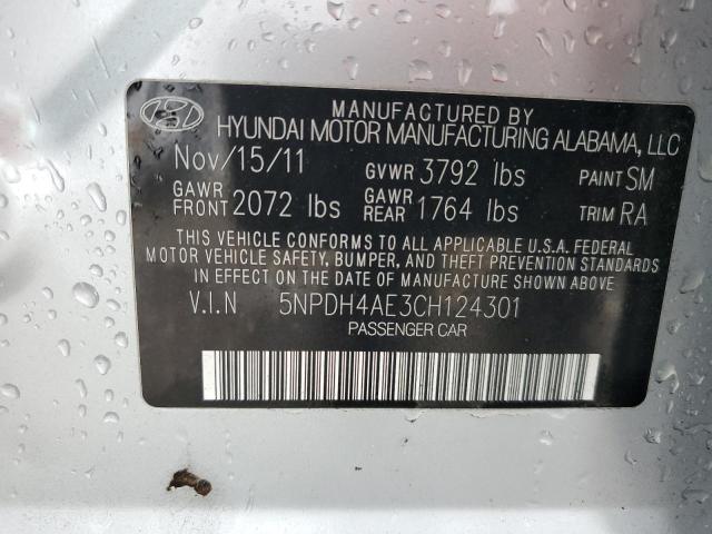 5NPDH4AE3CH124301 - 2012 HYUNDAI ELANTRA GLS SILVER photo 12