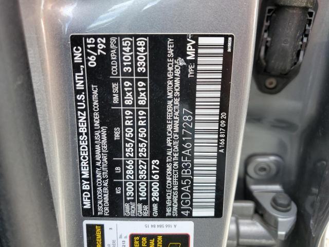 4JGDA5JB3FA617287 - 2015 MERCEDES-BENZ ML 350 SILVER photo 13