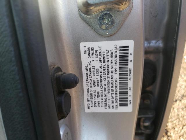 2HGFB2F87CH320057 - 2012 HONDA CIVIC EX SILVER photo 12