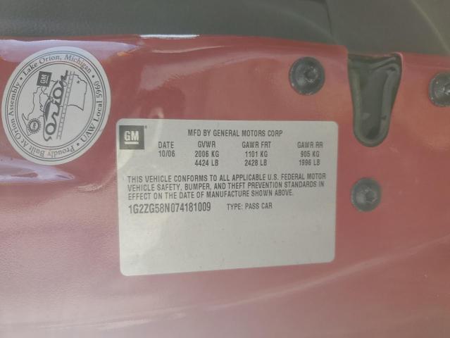 1G2ZG58N074181009 - 2007 PONTIAC G6 BASE RED photo 12