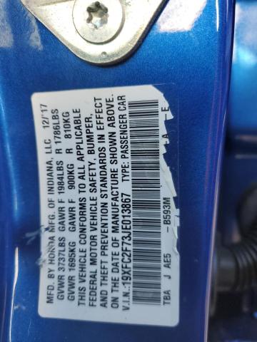 19XFC2F73JE013867 - 2018 HONDA CIVIC EX BLUE photo 12