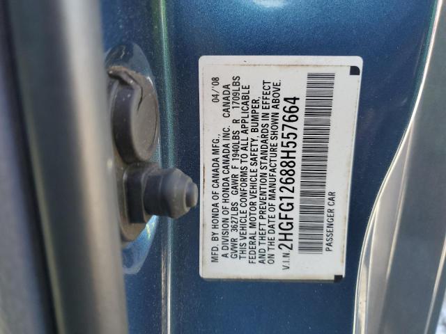 2HGFG12688H557664 - 2008 HONDA CIVIC LX BLUE photo 12