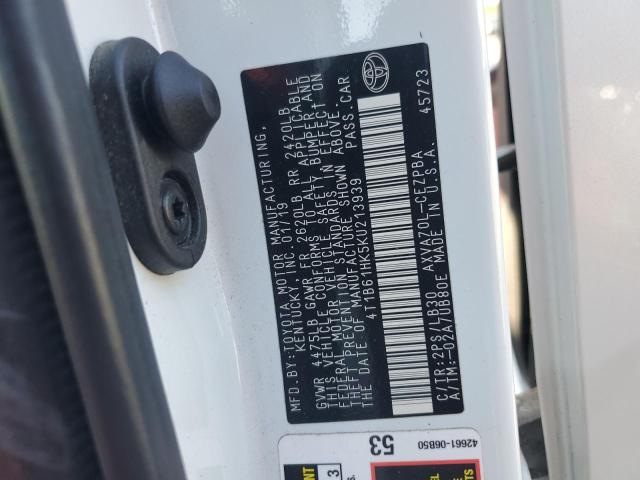 4T1B61HK5KU213939 - 2019 TOYOTA CAMRY XSE WHITE photo 12